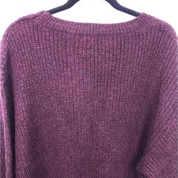 L.O.G.G. Mohair Ribbed High Low Cropped Drop Shoulder Burgundy Chunky Sweater M - Picture 3 of 10